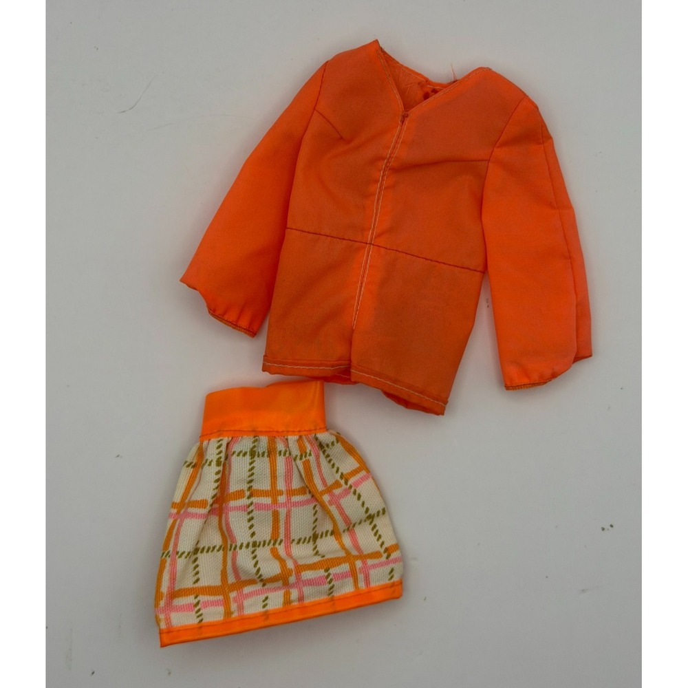 Vintage Barbie Tangerine Scene Outfit 1970 Mattel Orange Bodysuit Plaid Skirt #1
